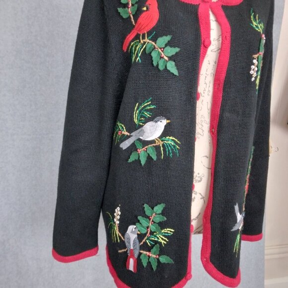Vintage Cardinal Black Cardigan Sweater Songbird | Size XL - Picture 2 of 8